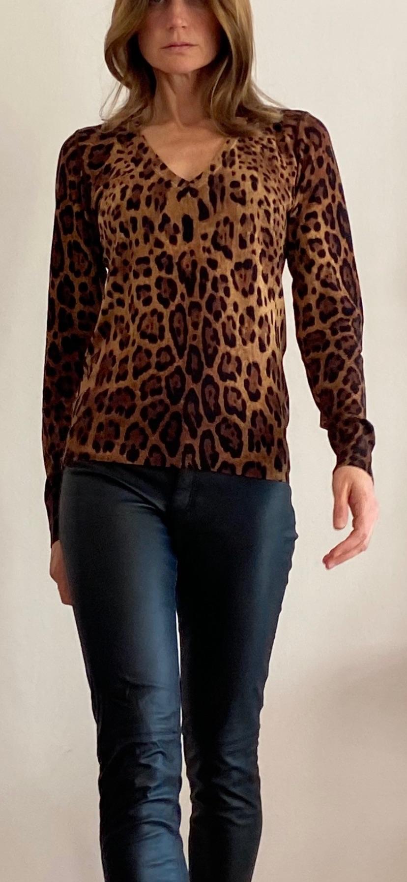 Leopard Printed Fine Wool V-Neck Jumper