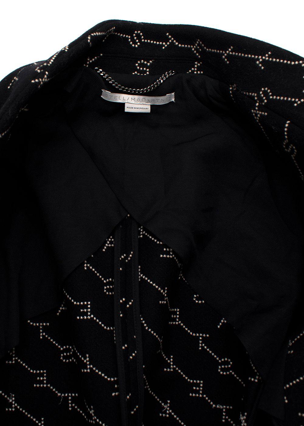 Stella McCartney Black Logo Print Wool Blend Coat