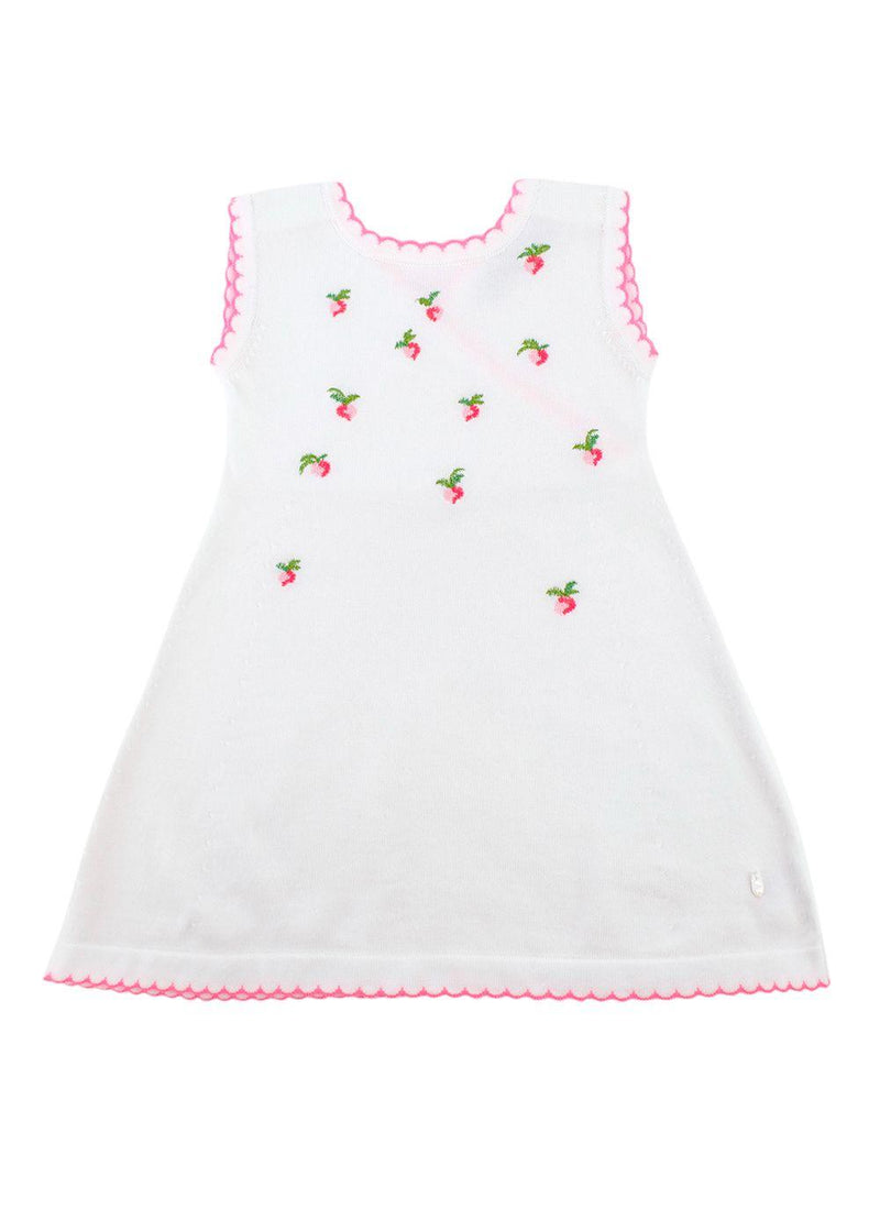 Baby Dior White & Pink Strawberry Embroidery Cardigan and Dress Set