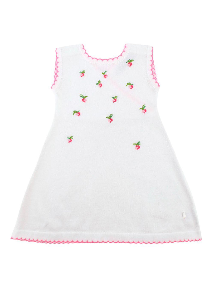 Baby Dior White & Pink Strawberry Embroidery Cardigan and Dress Set