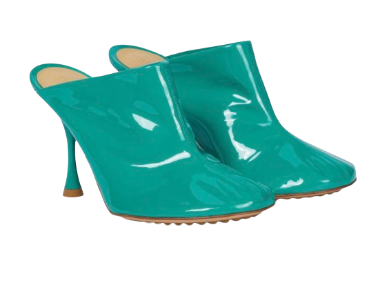 Bottega Veneta Teal Patent Leather Dot Mules