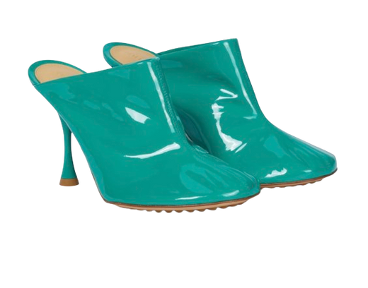 Bottega Veneta Teal Patent Leather Dot Mules