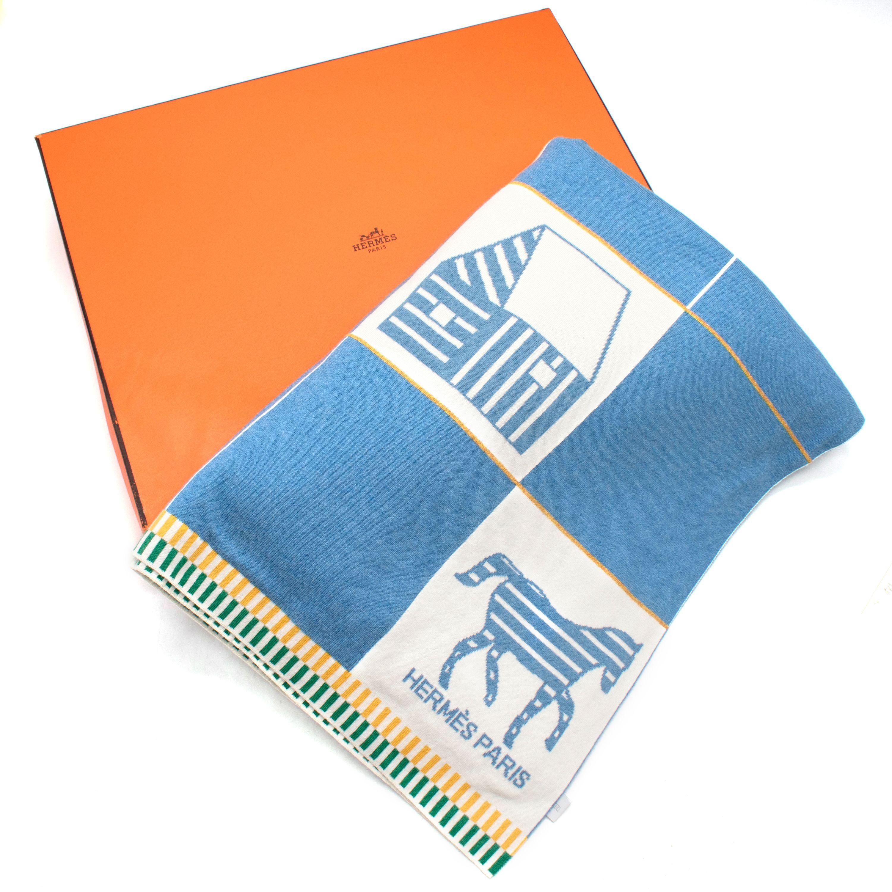 Hermès Bleu Denim Les Cabanes Blanket