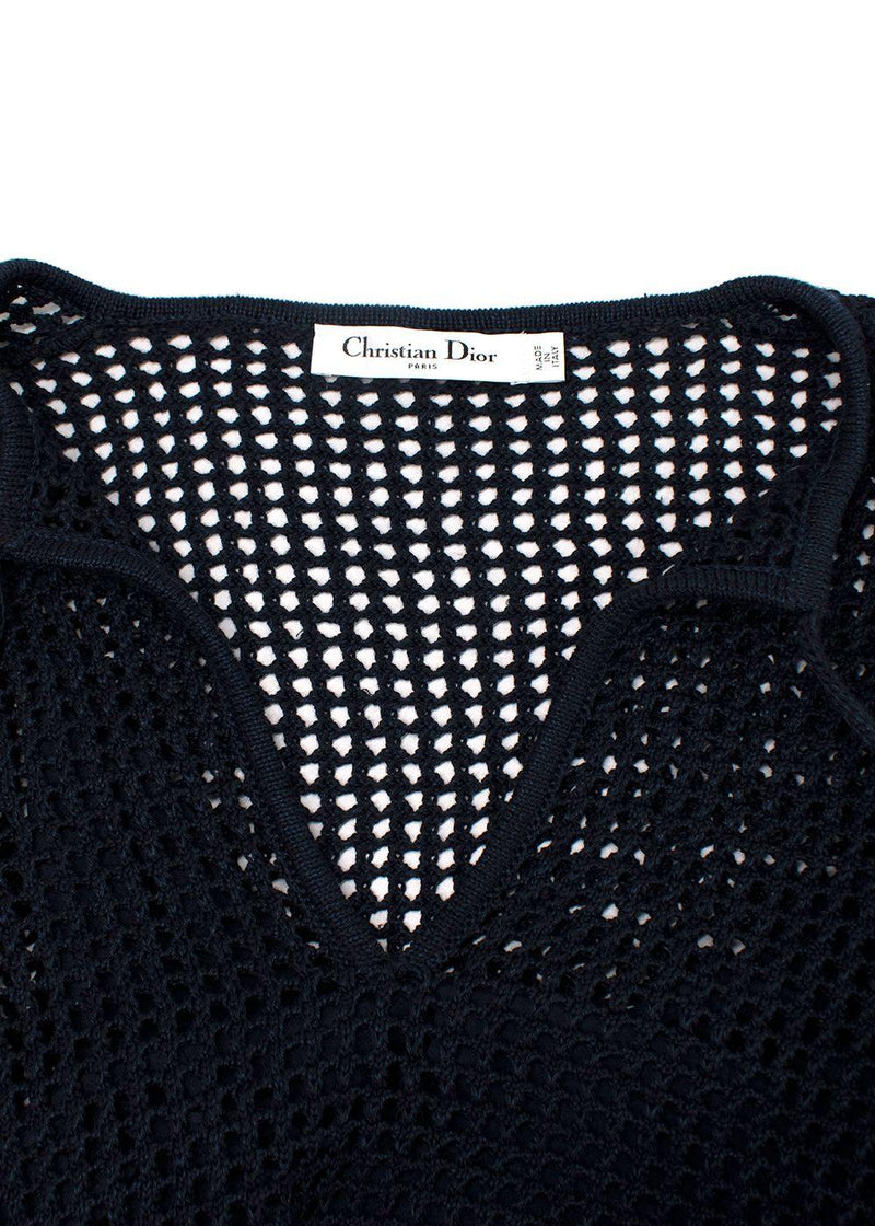 Dior Navy Blue Linen Blend Knitted Tassel Jumper
