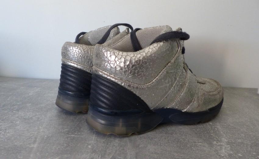 Chanel Metallic Crackled Silver Leather Sneakers