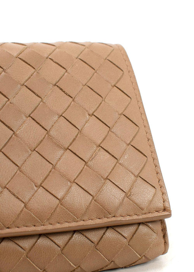 Bottega Veneta  Beige  Small Intrecciato Tri-Fold Wallet