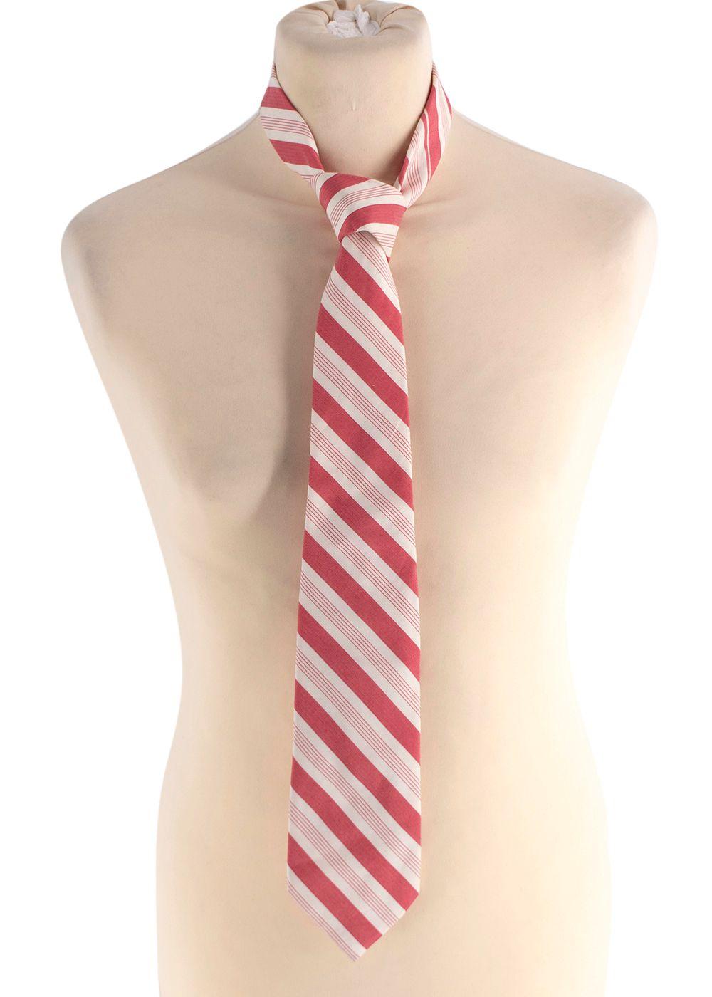 Isaia Red and White Striped Tie