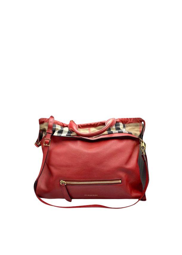 Red Leather/House Check Big Crush Bag