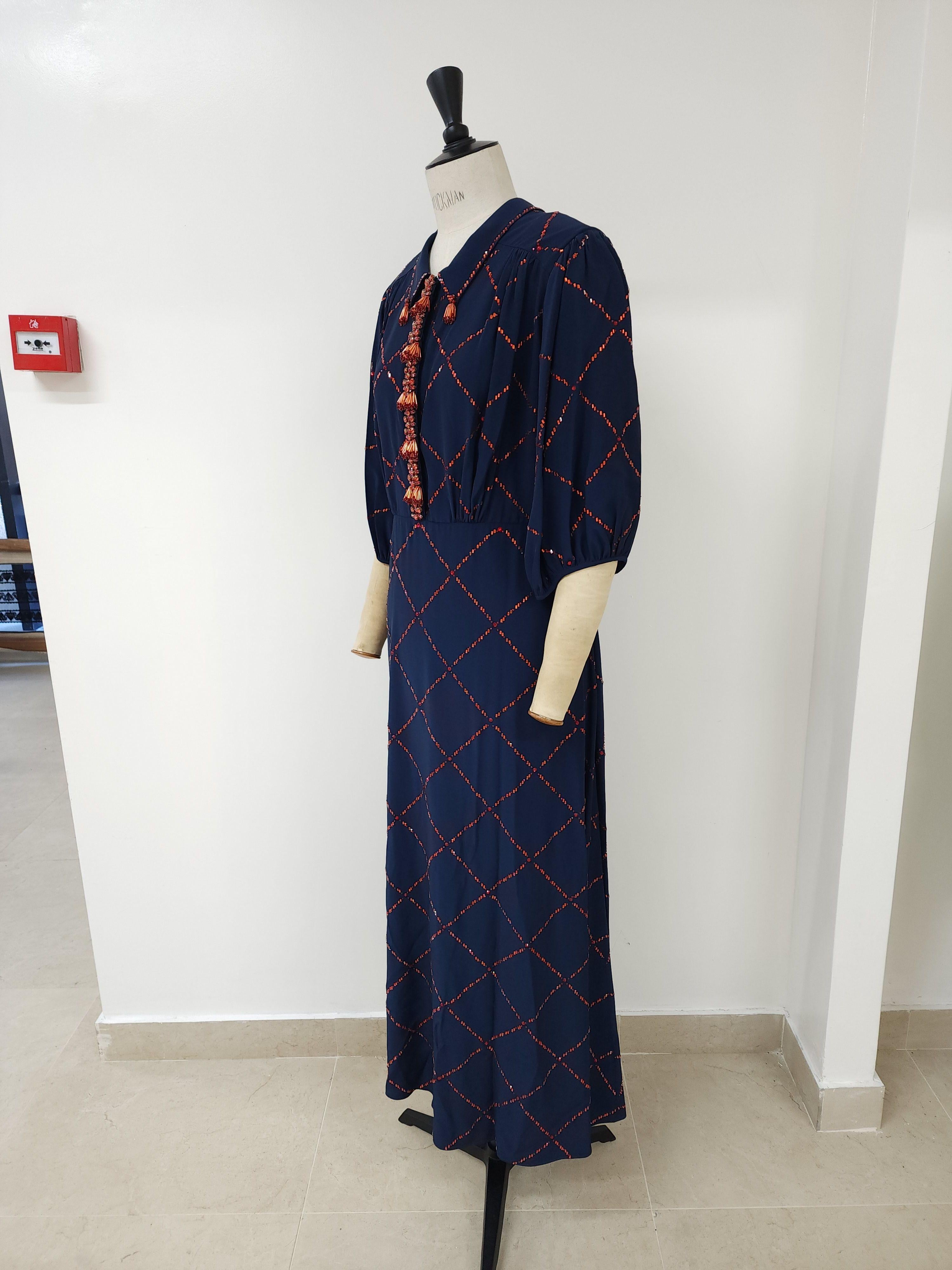 Jenny Packham Navy Bead Embellished Midi Dress