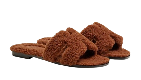 Hermes Cognac Fluffy Oran Sandals