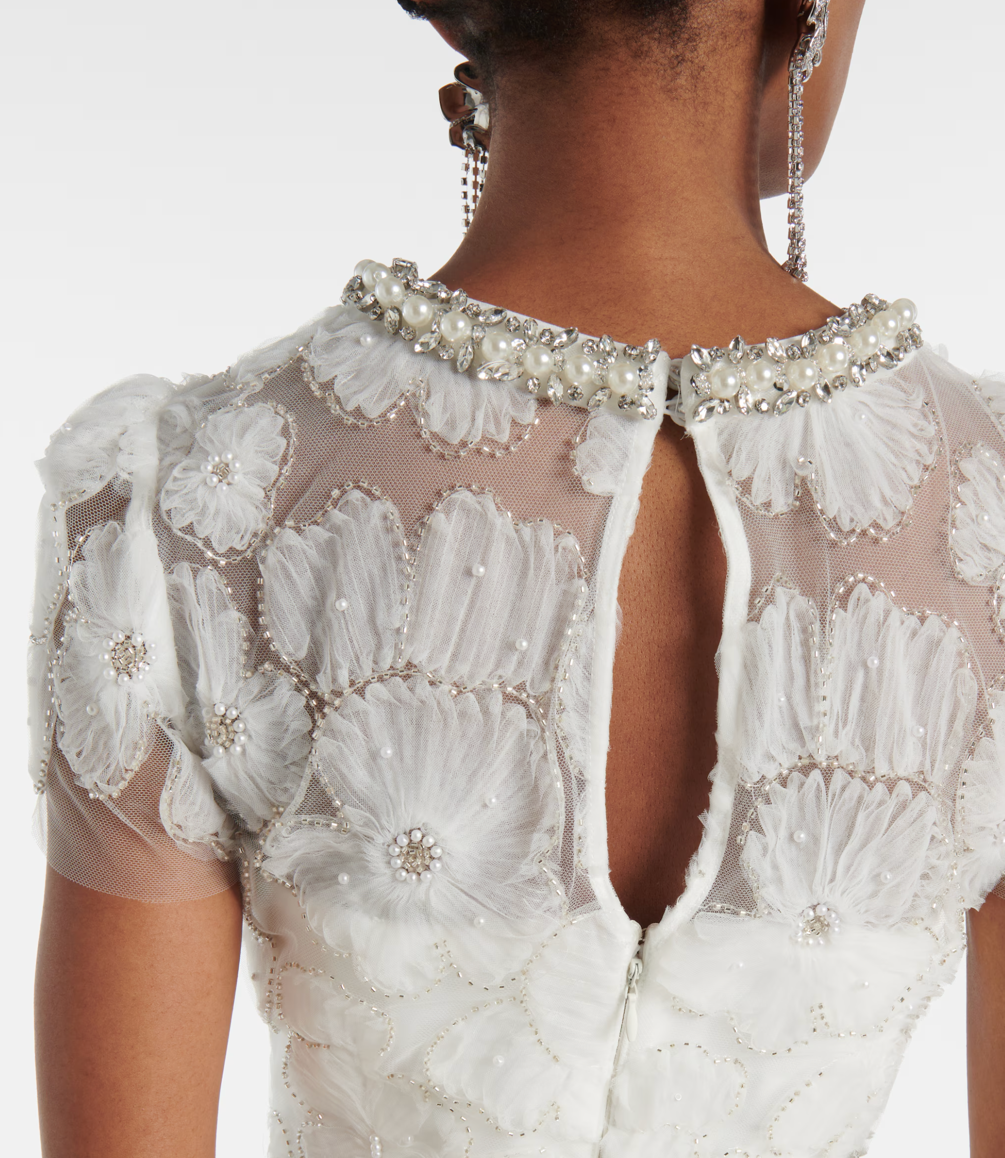 Self Portrait White Embellished Tulle Midi Dress