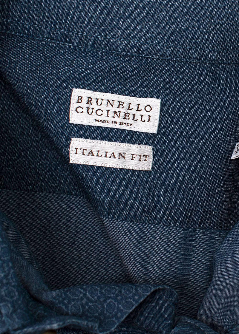 Brunello Cucinelli Blue Cotton Patterned Shirt