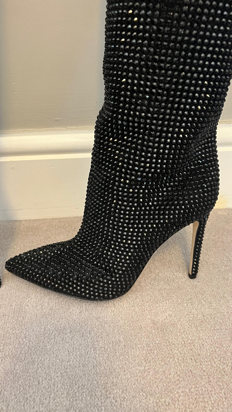 Holly crystal-embellished suede knee boots