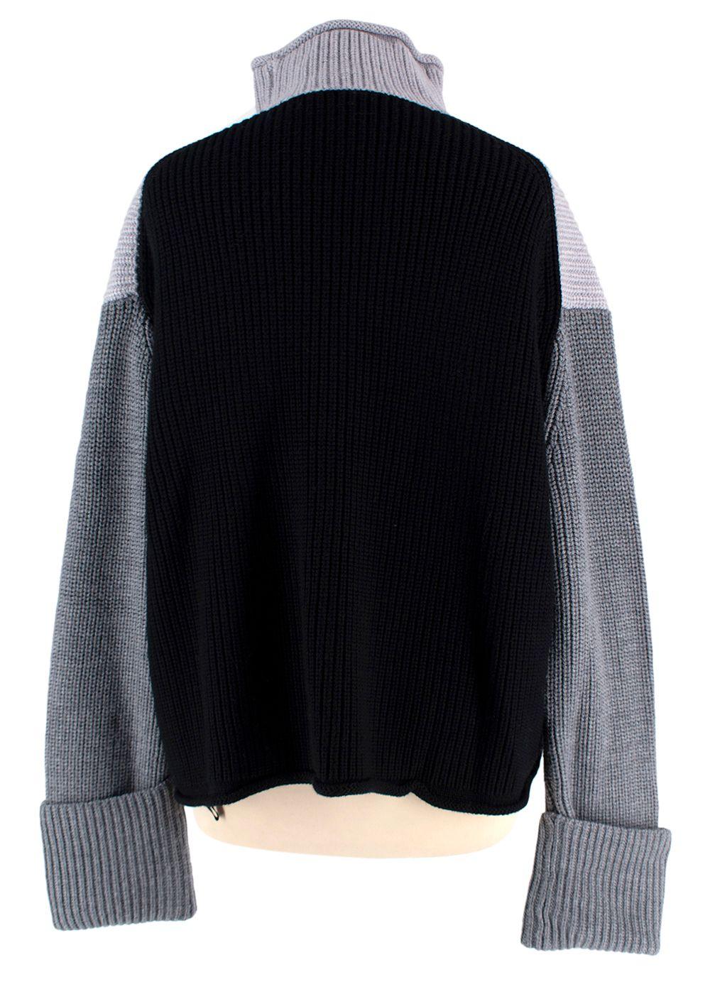 Victoria Beckham Grey Tricolour High Neck Wool Jumper