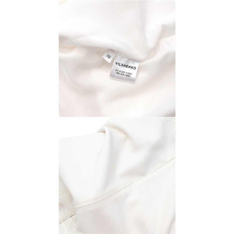 Vilshenko Embroidered Cream Crepe Midi Dress