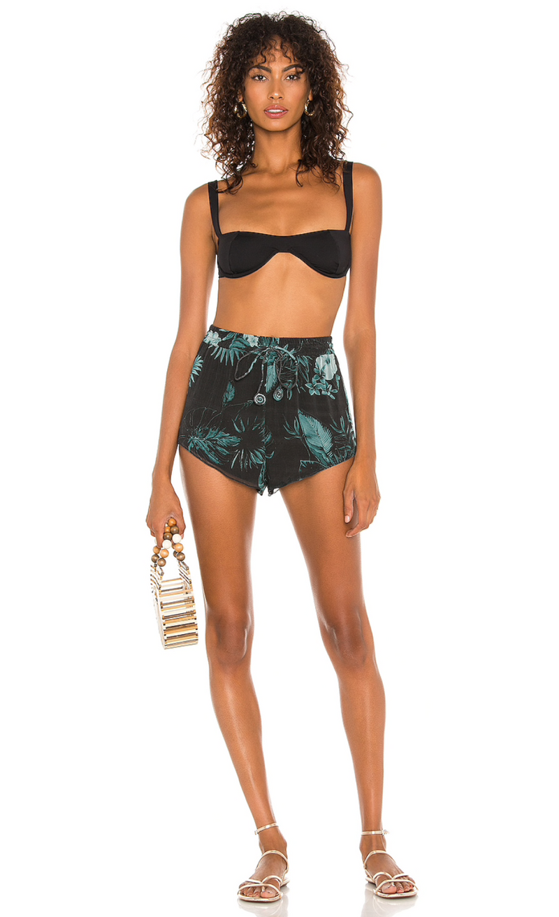 Rococo Sand Black & Green Floral Muslin Echo Shorts