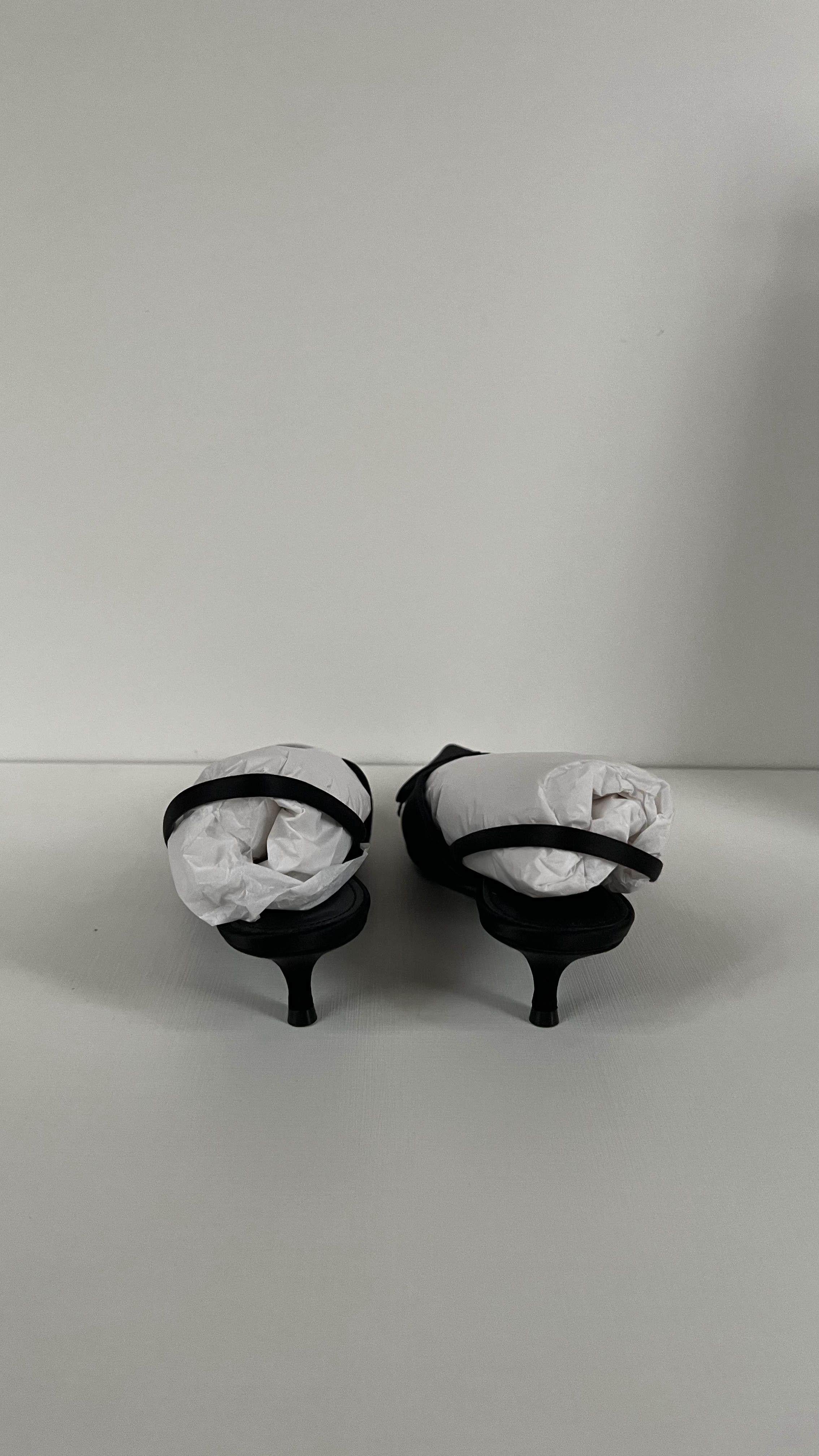 Black Satin 40mm Knife Slingback Mules