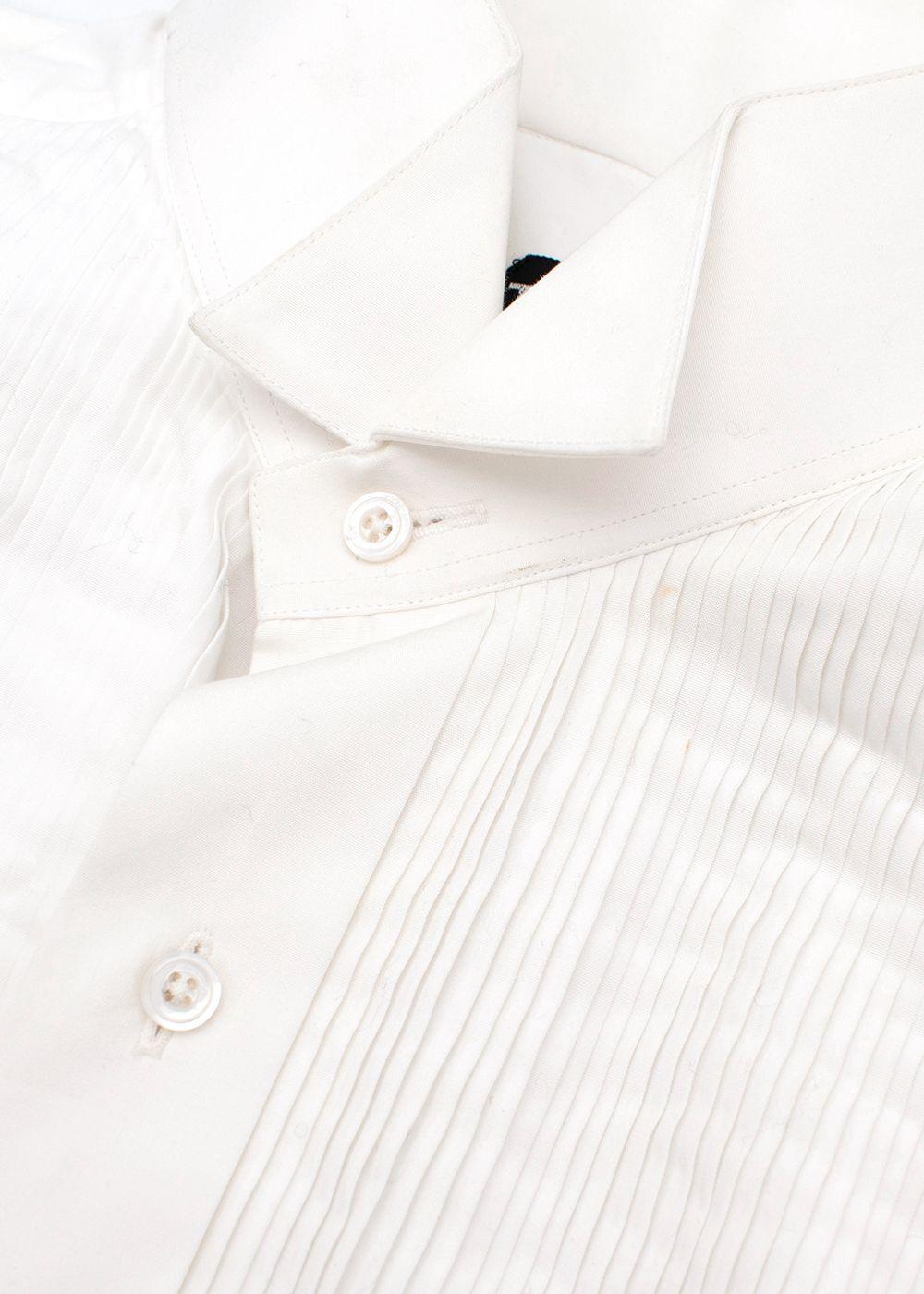 Tom Ford White Cotton Pleated Tuxedo Shirt