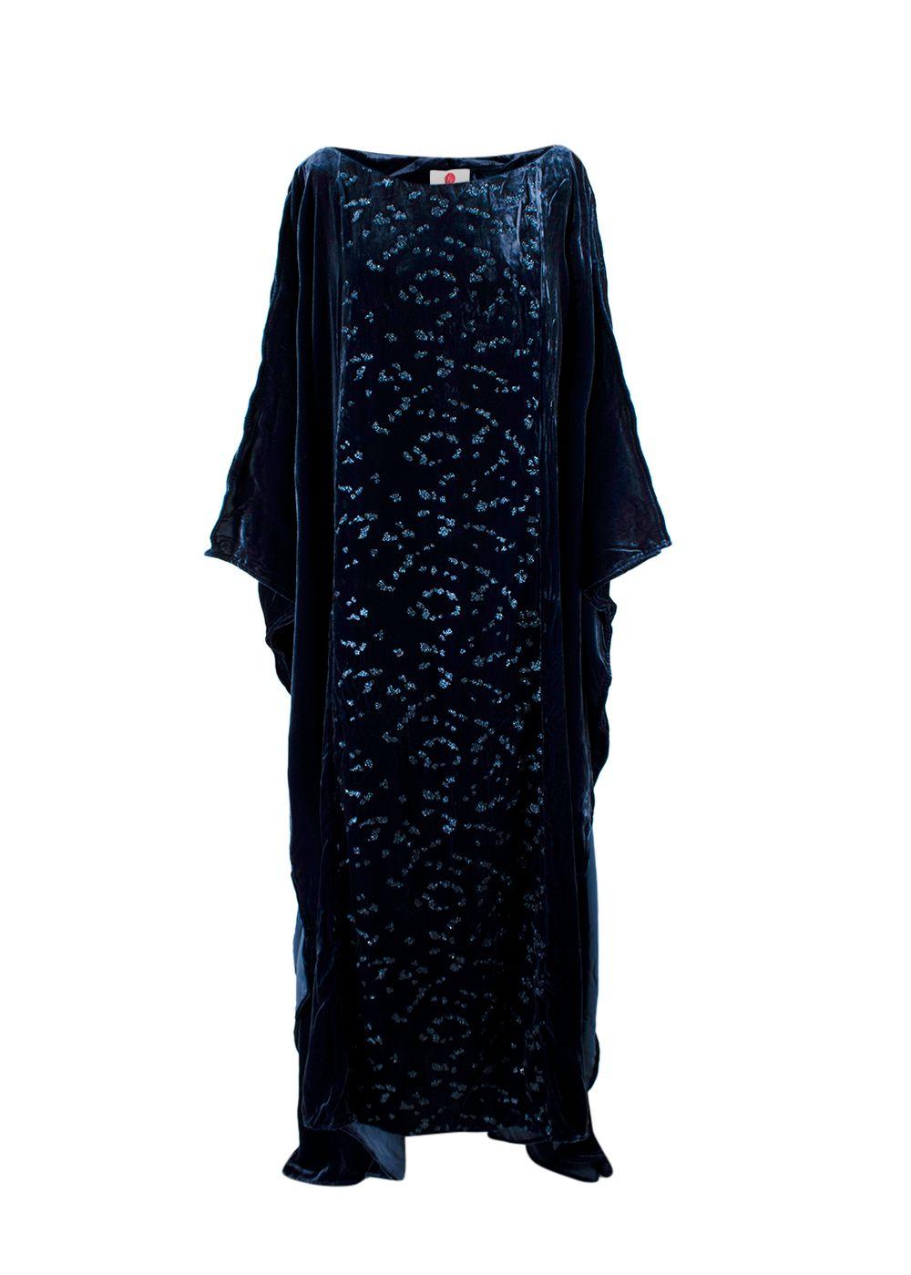 Elegant Embroidery Blue Velvet Kaftan