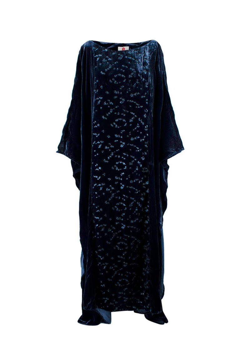 Elegant Embroidery Blue Velvet Kaftan