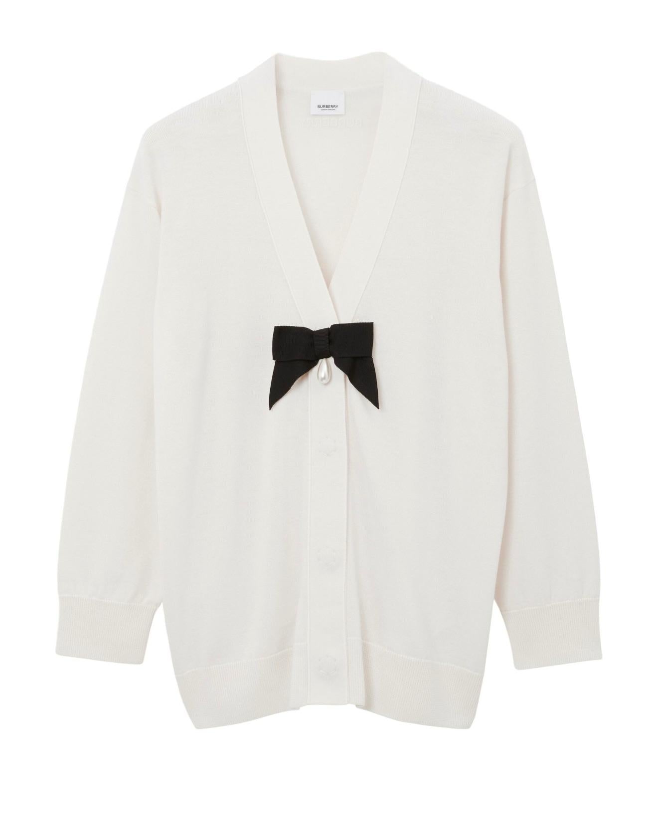 Burberry White  Bow and Pearl Detail Cardigan