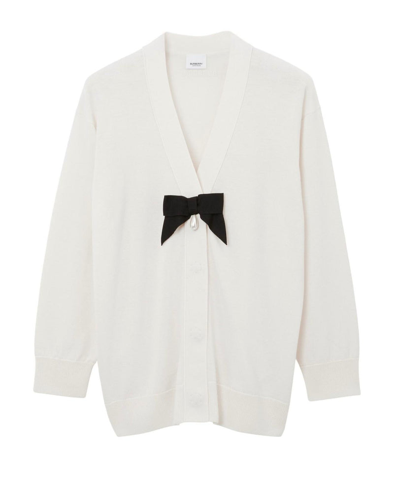 Burberry White  Bow and Pearl Detail Cardigan