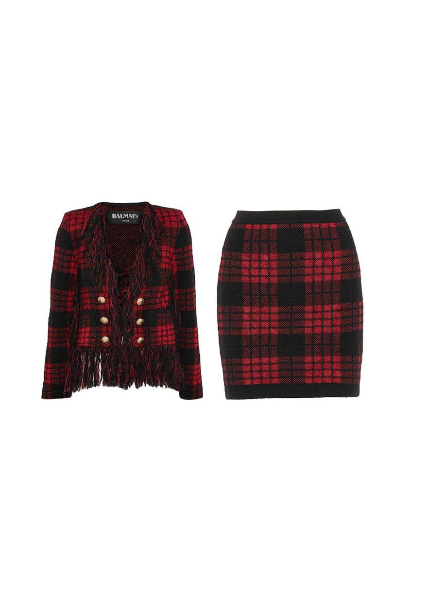 Red & Black Plaid Skirt & Jacket