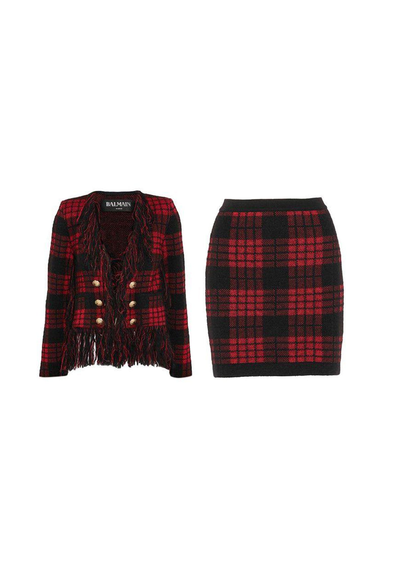 Red & Black Plaid Skirt & Jacket