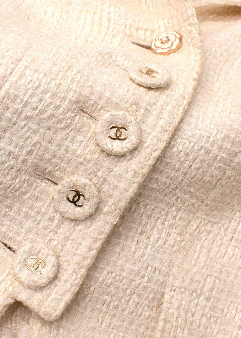 Chanel Cream 3/4 Length Sleeves Button Up Tweed Jacket