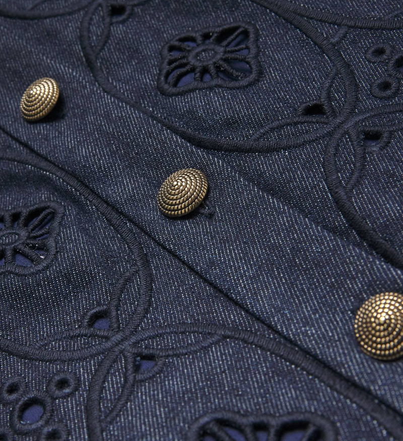 Saloni Denim Embroidered Kali Midi Skirt