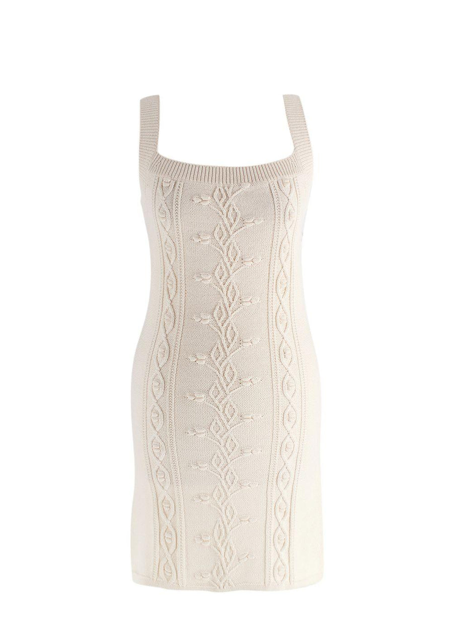 Reformation Cream Cento Cable-Knit Organic cotton Mini Dress