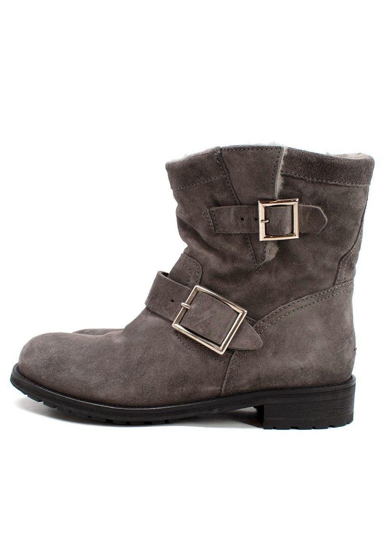 Jimmy Choo Grey Suede Youth II Buckled Suede Ankle Boots