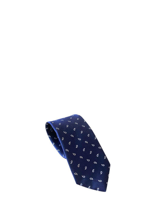 Navy Paisley Silk Tie with Tartan Lining