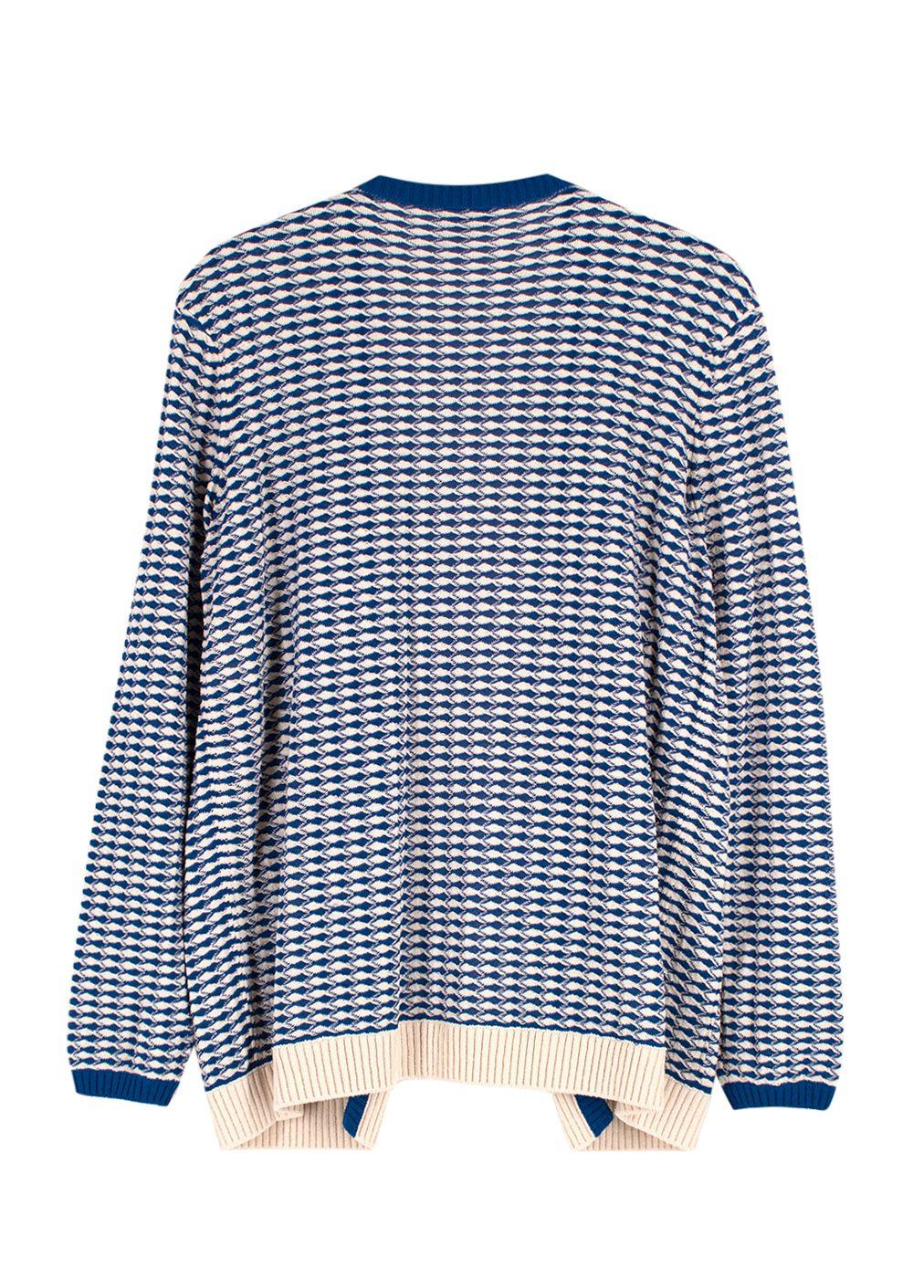 Chanel Blue and White Cotton Blend Tweed Open Cardigan