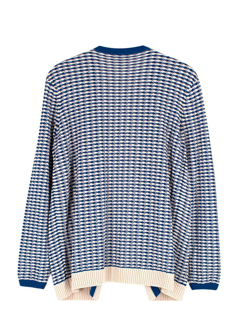 Chanel Blue and White Cotton Blend Tweed Open Cardigan