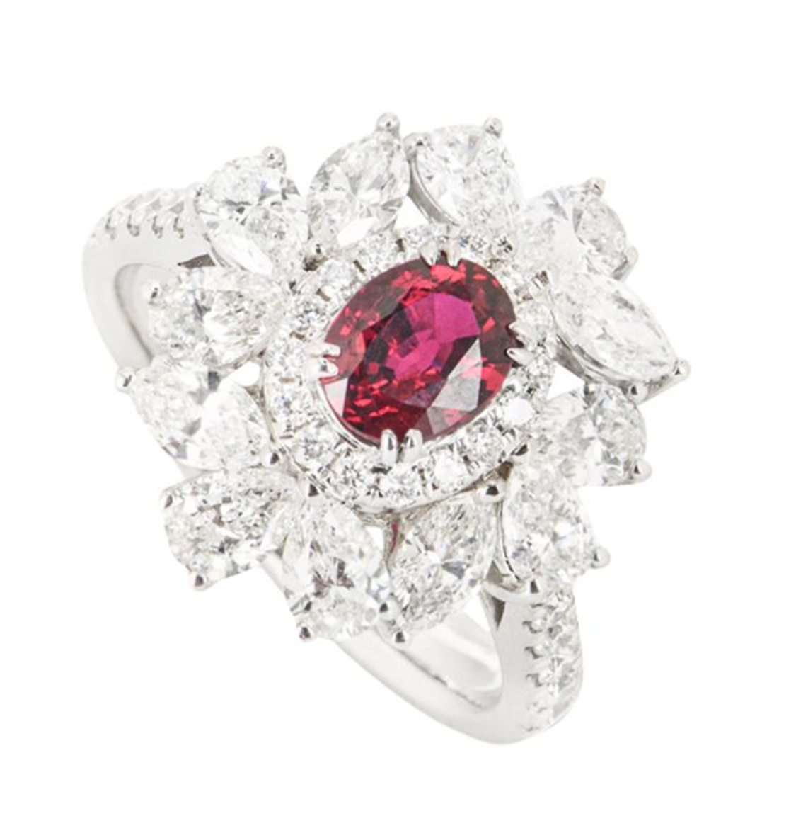 White Gold Ruby & Diamond Dress Ring - size 52
