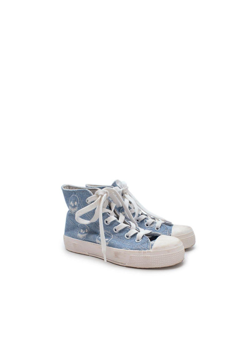 Skull Print Light Blue Lace Up High Top Trainers