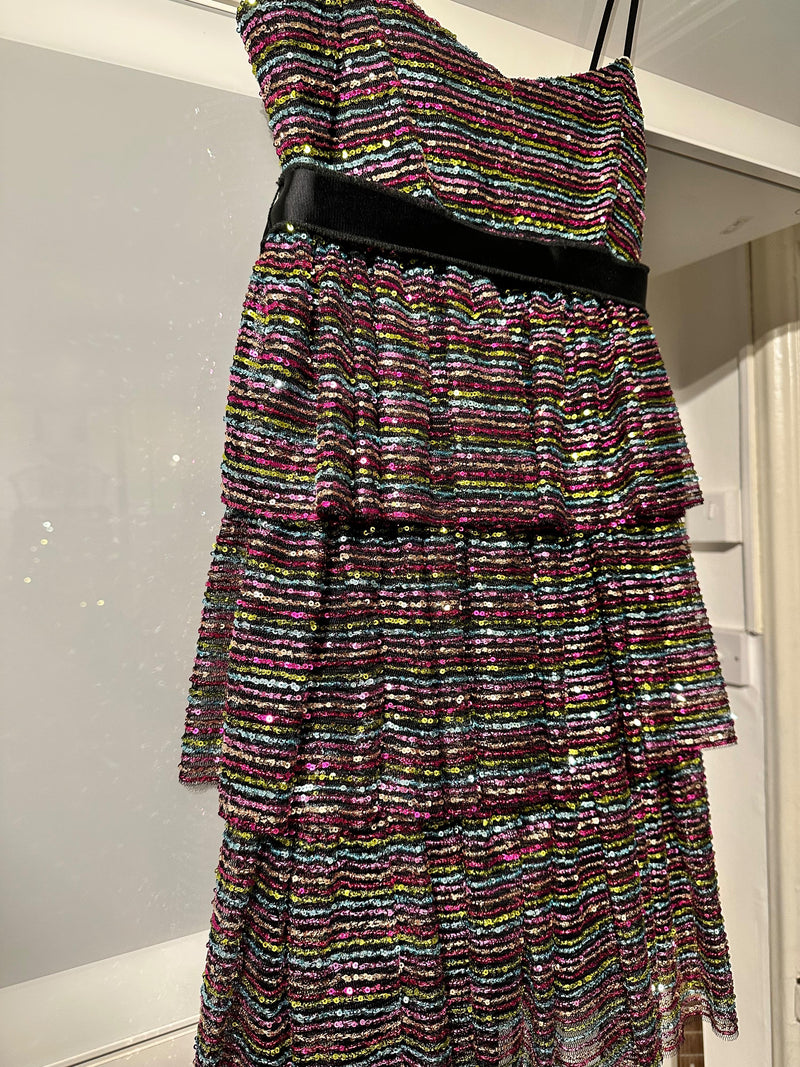 Red Valentino Multicoloured Sequin Tiered Mini Dress