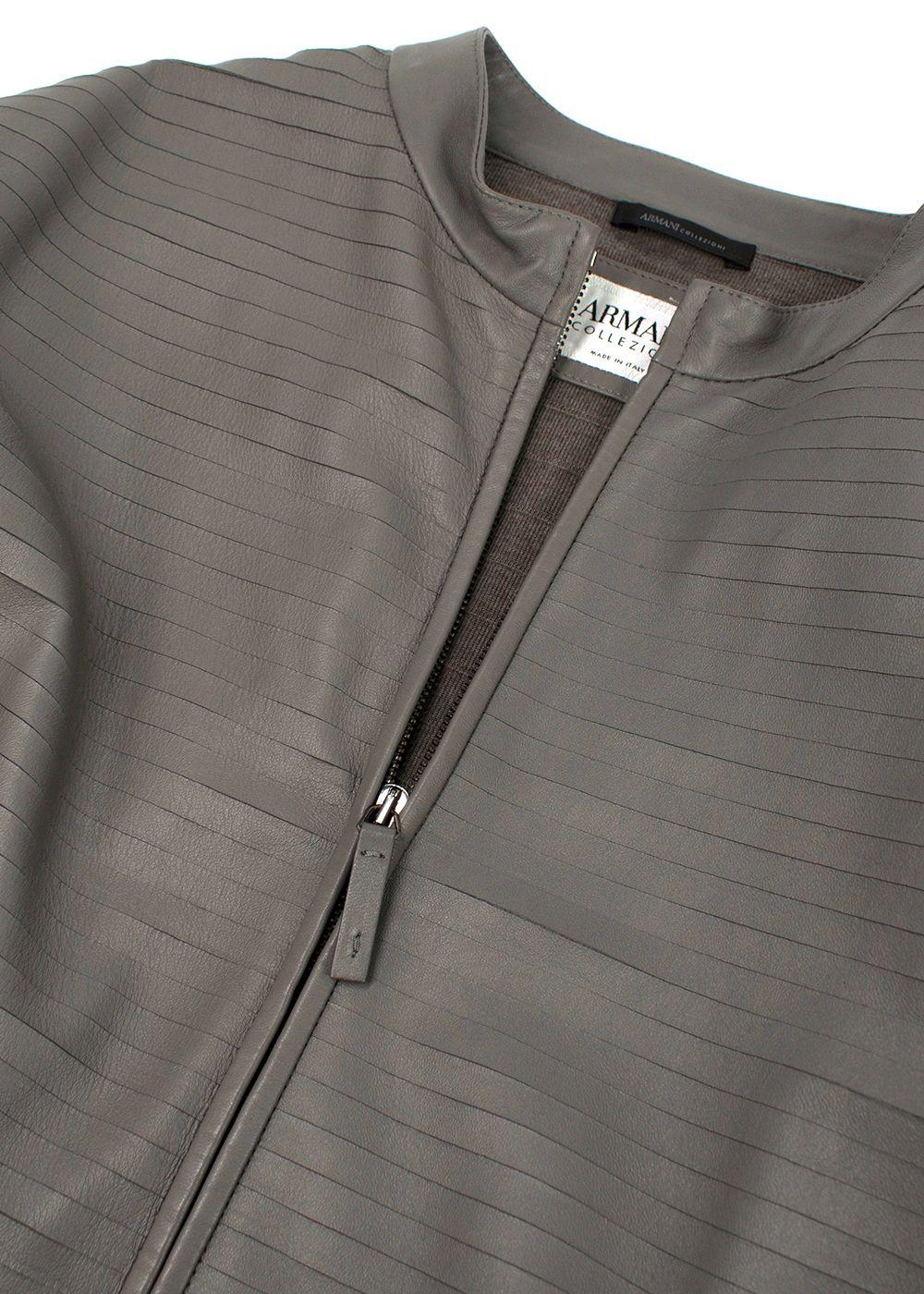 Armani Collezioni Grey Pleated Leather Jacket
