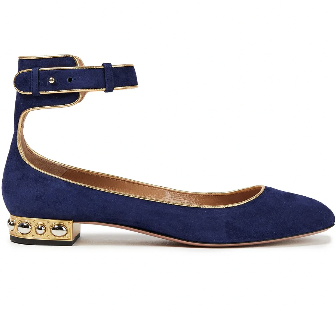 Aquazzura Lucky Star embellished suede ballet flats