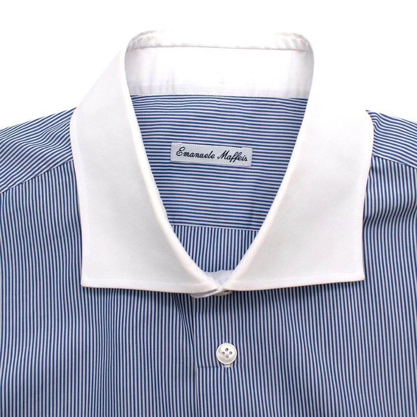 Emanuele Maffeis Blue & White Striped Cotton Tailored Shirt