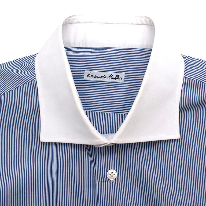 Emanuele Maffeis Blue & White Striped Cotton Tailored Shirt