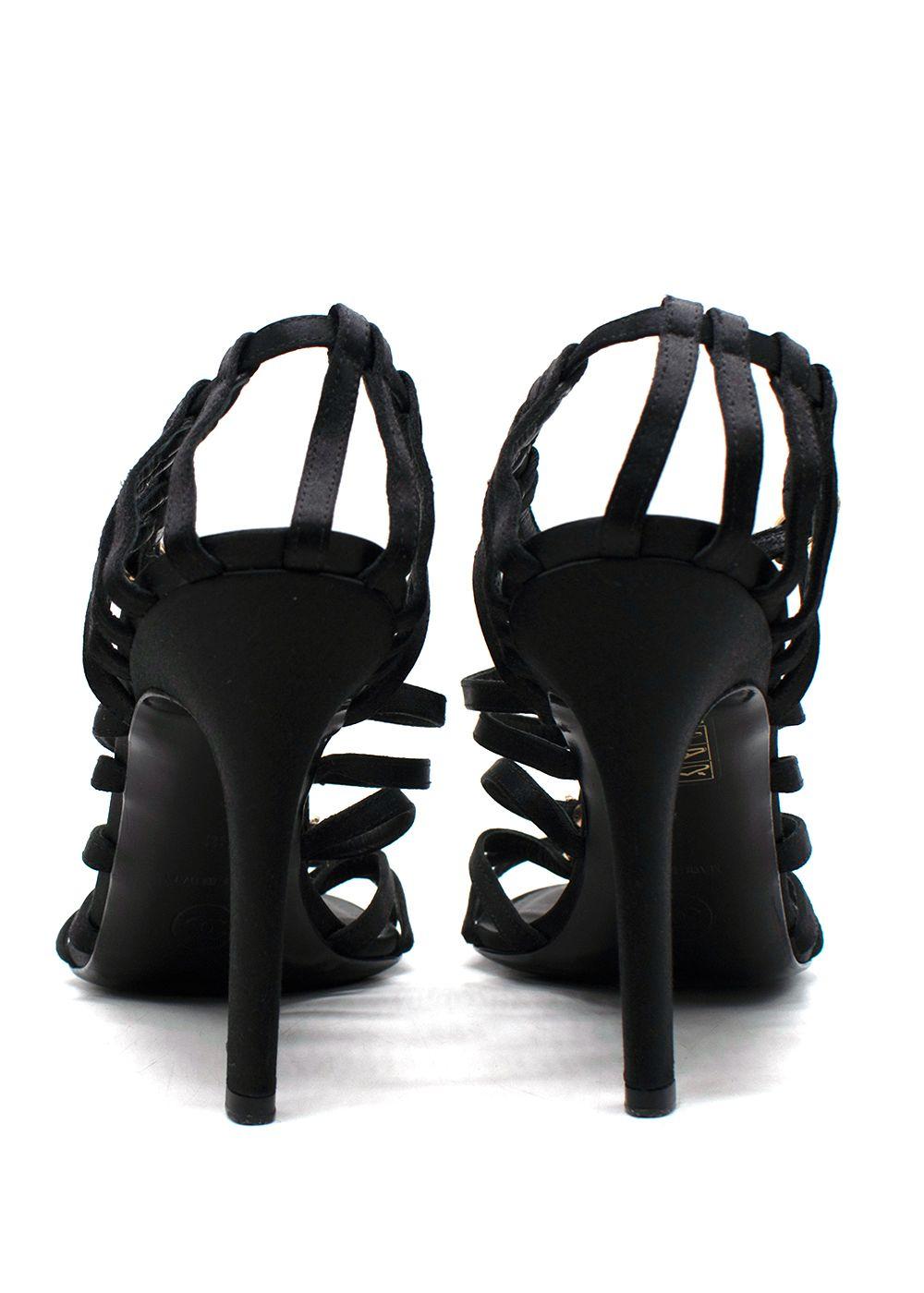 Chanel Black Satin Strappy Heels with Bow Detailing