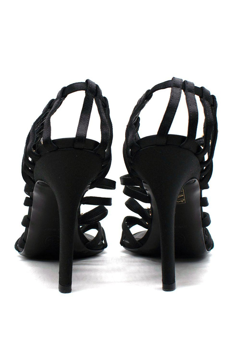 Chanel Black Satin Strappy Heels with Bow Detailing