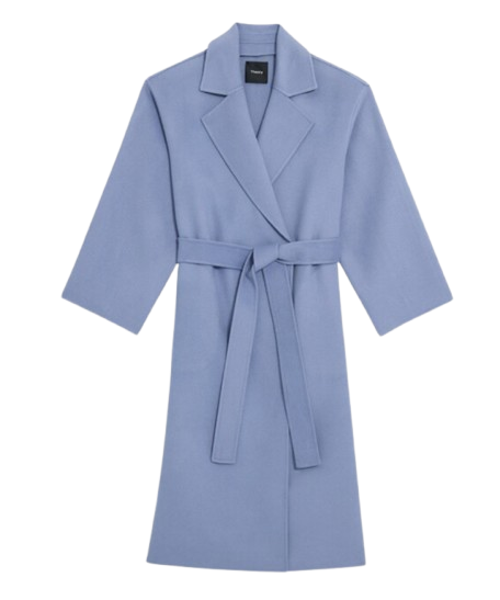 Theory Blue Double-Face Wool-Cashmere Wrap Coat