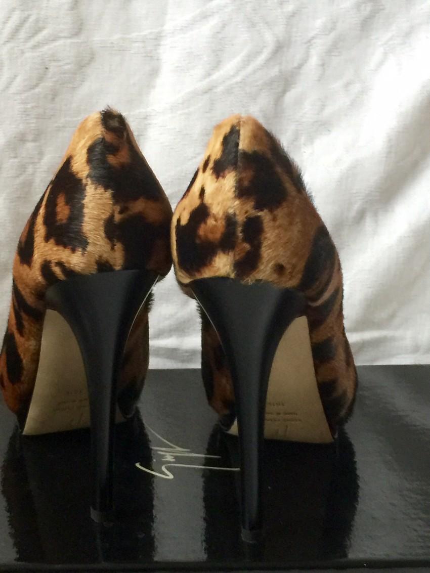 Giuseppe Zanotti Pony Hair Leopard Print Peep Toe Pumps