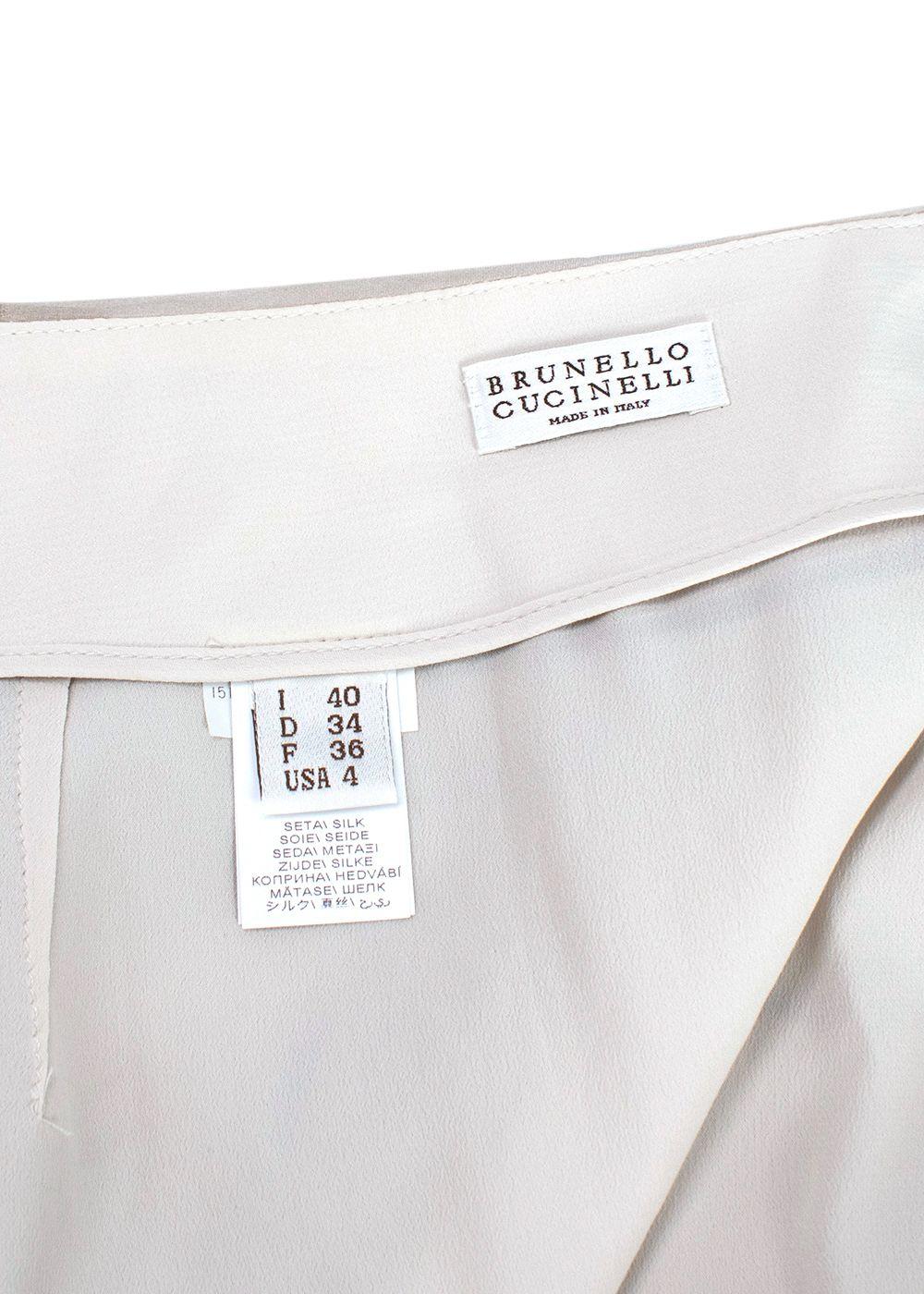 Brunello Cucinelli Grey Silk Tiered Midi Skirt