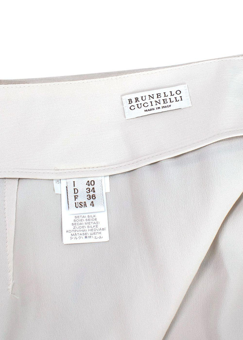 Brunello Cucinelli Grey Silk Tiered Midi Skirt