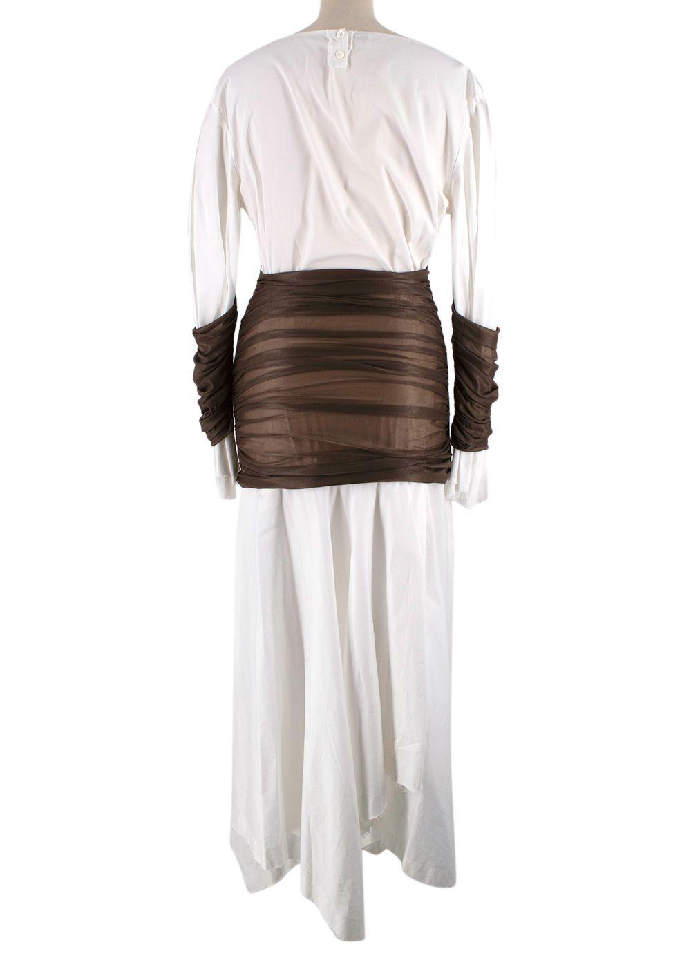 Loewe White and Brown Distressed Hem Midi Dress