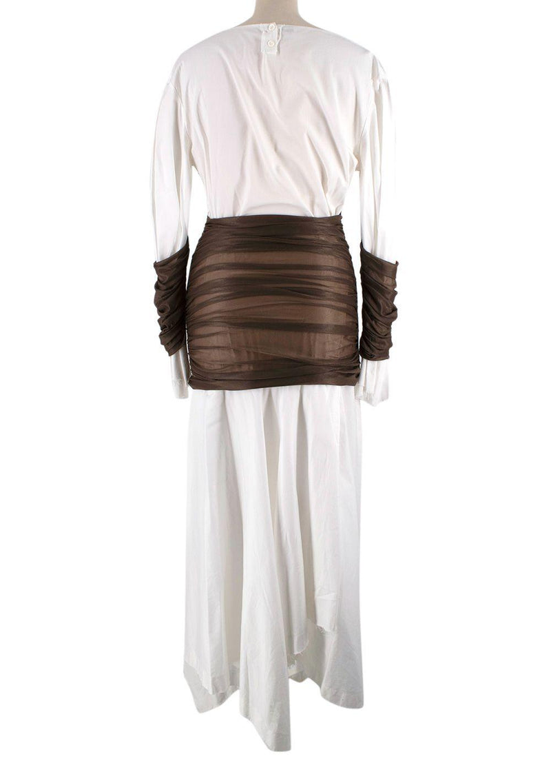 Loewe White and Brown Distressed Hem Midi Dress